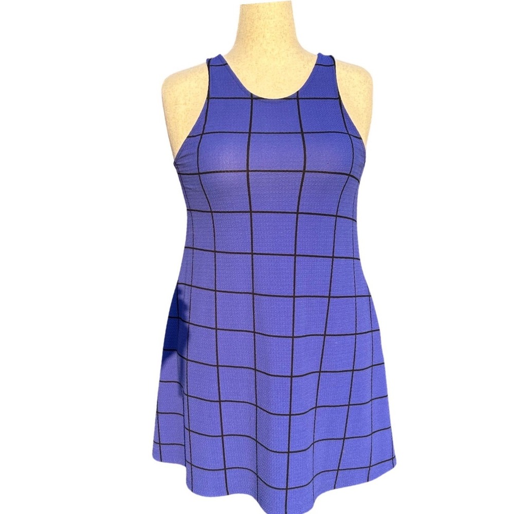 Candies Grid Print Skater Dress Wms Medium Blue Lace Back Mod Preppy Aesthetic